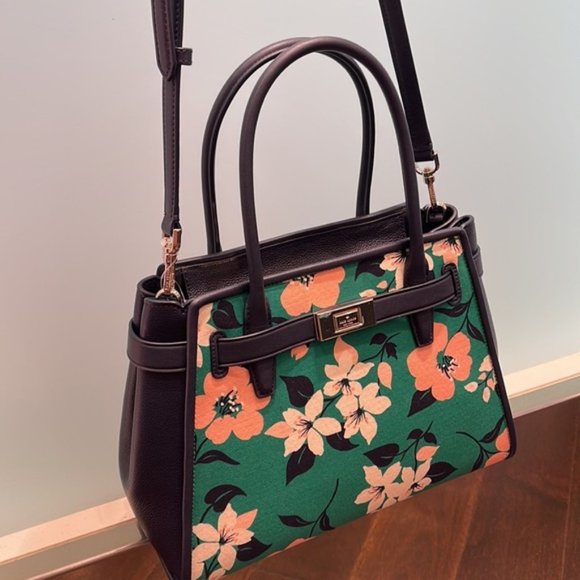 Kate Spade Lucia Lily Blooms Medium Satchel Green Multi - Picture 9 of 16